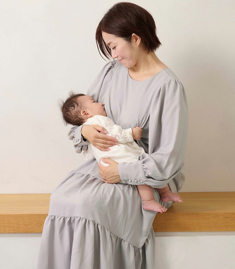 バックリボンティアードワンピース 授乳服 マタニティ服 日本製