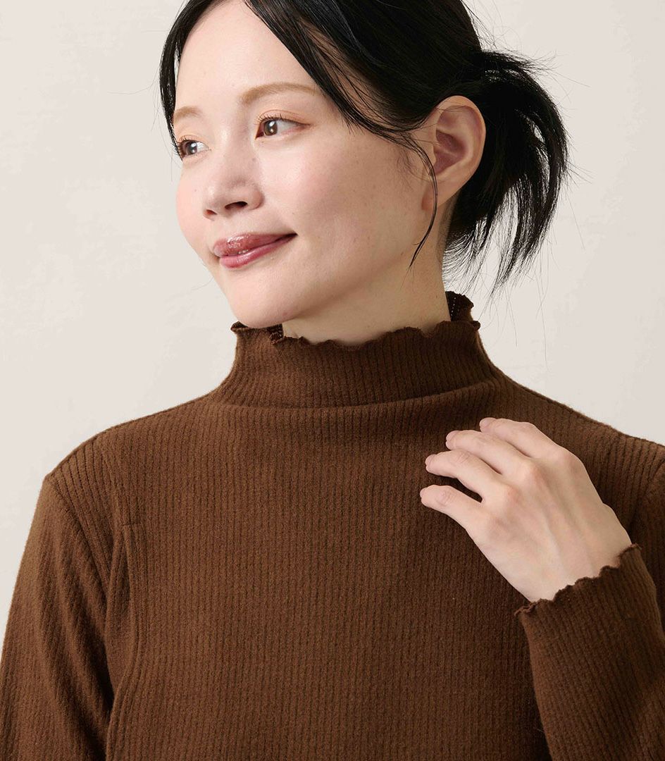 メロウフリルハイネックトップス 授乳服 日本製 授乳服 マタニティ服