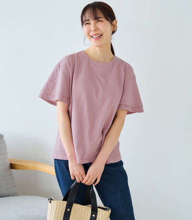 フリル袖Tシャツ 授乳服 日本製