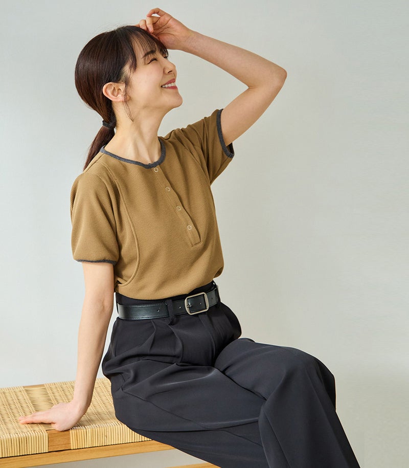授乳服 【新作】ワッフルTシャツ 授乳服 日本製