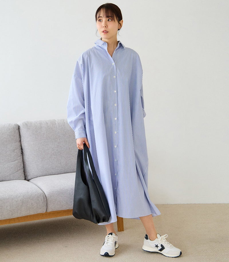 授乳服〈授乳/マタニティ〉
【新作】ストライプロングシャツワンピース 授乳服 マタニティ服