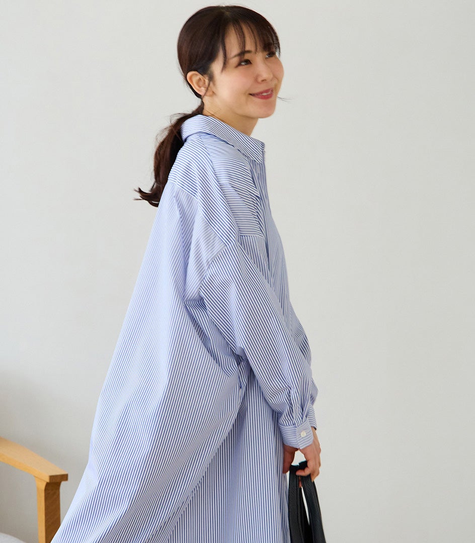 ストライプロングシャツワンピース 授乳服 マタニティ服 日本製 授乳服