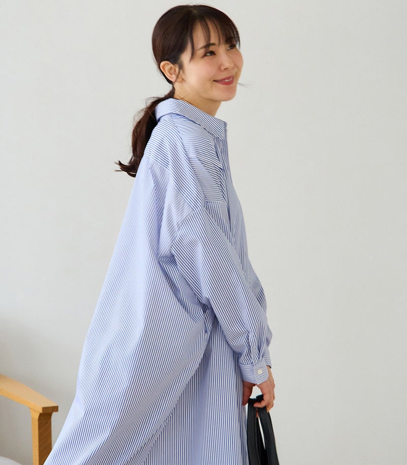 ストライプロングシャツワンピース 授乳服 マタニティ服 日本製