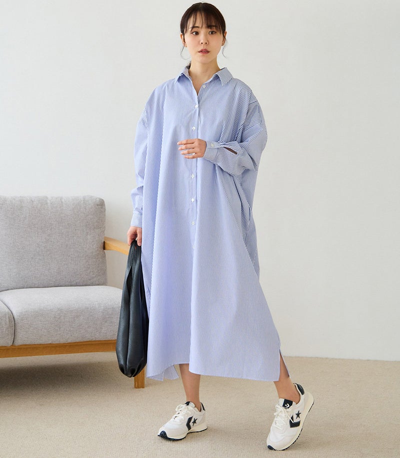 ストライプロングシャツワンピース 授乳服 マタニティ服 日本製