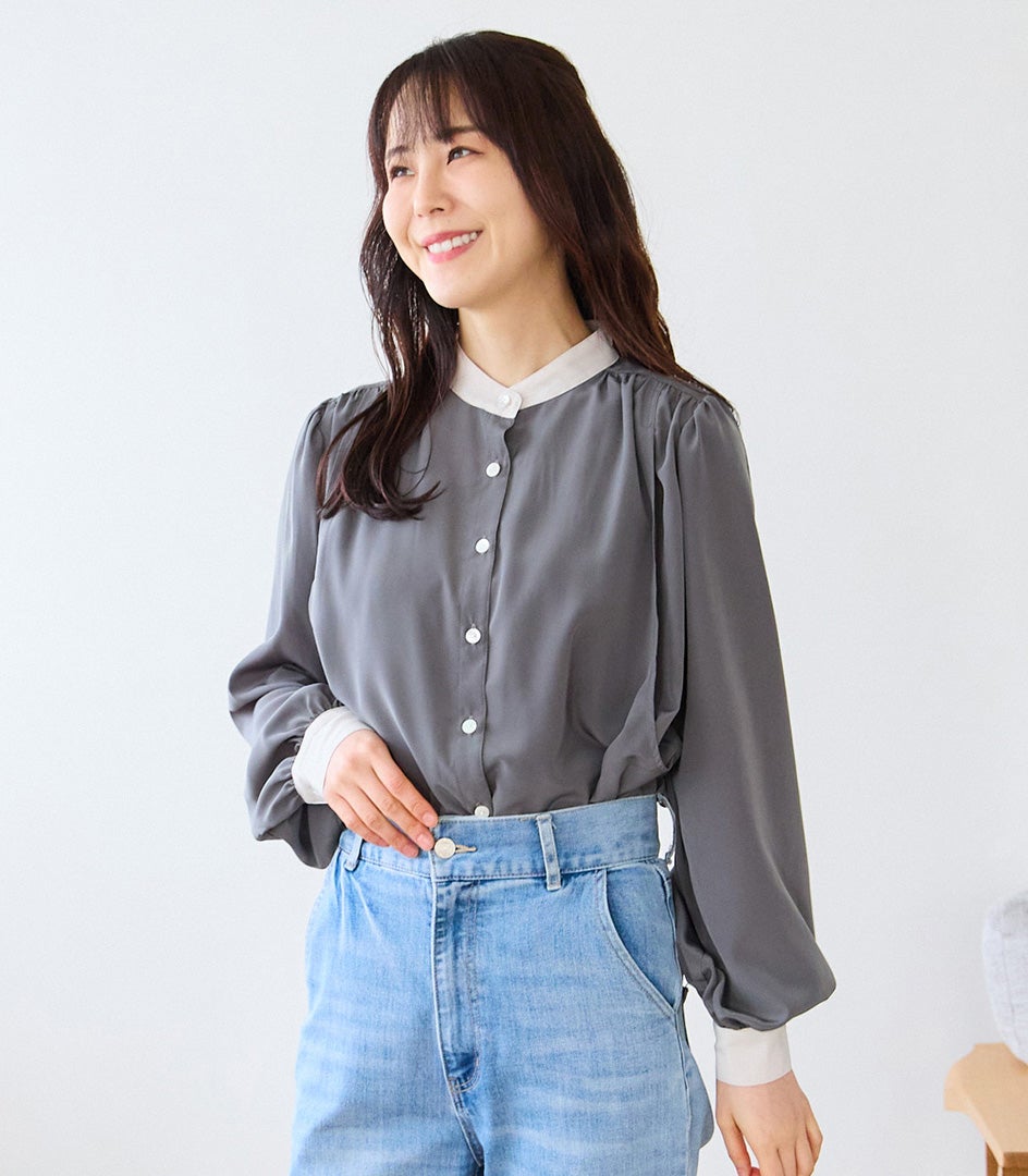 バンドカラーブラウス 授乳服 日本製