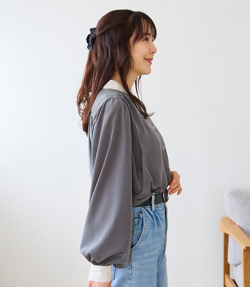 授乳服 【新作】バンドカラーブラウス 授乳服 日本製