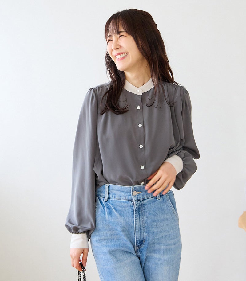 バンドカラーブラウス 授乳服 日本製