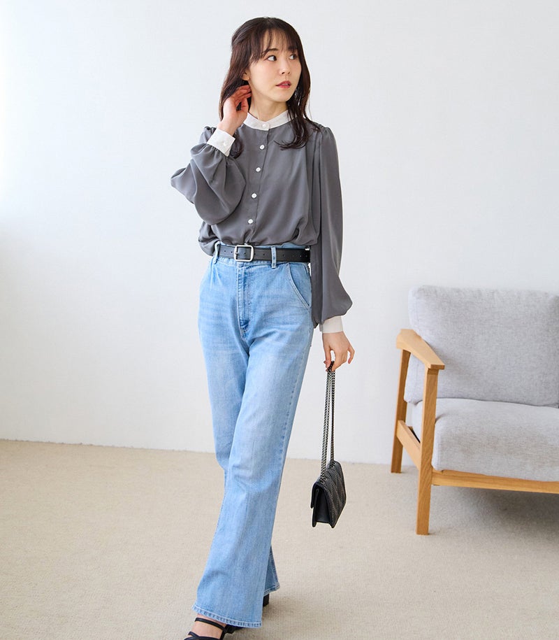 バンドカラーブラウス 授乳服 日本製