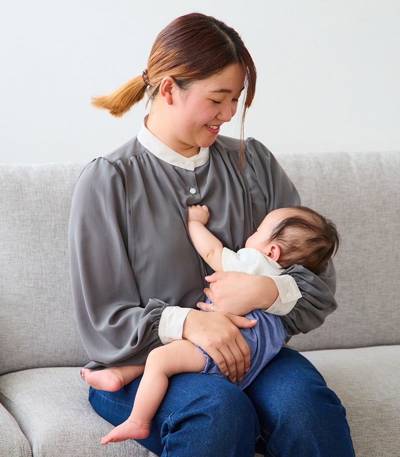 バンドカラーブラウス 授乳服 日本製