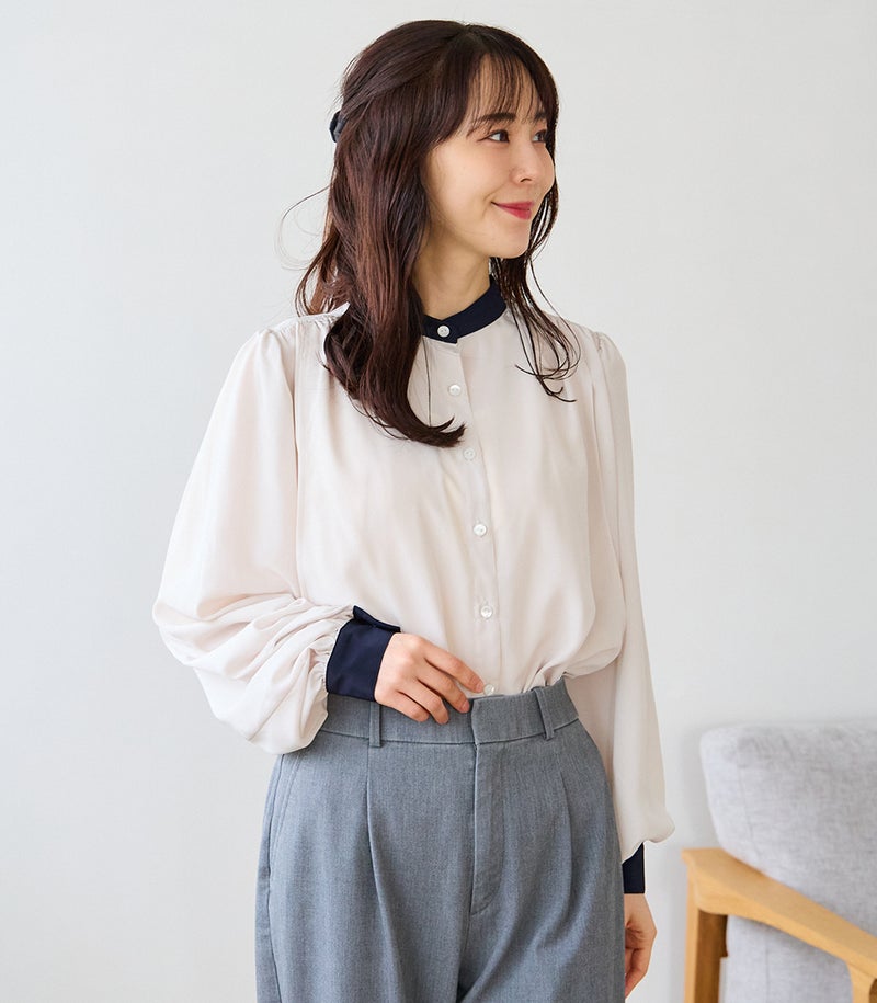 バンドカラーブラウス 授乳服 日本製