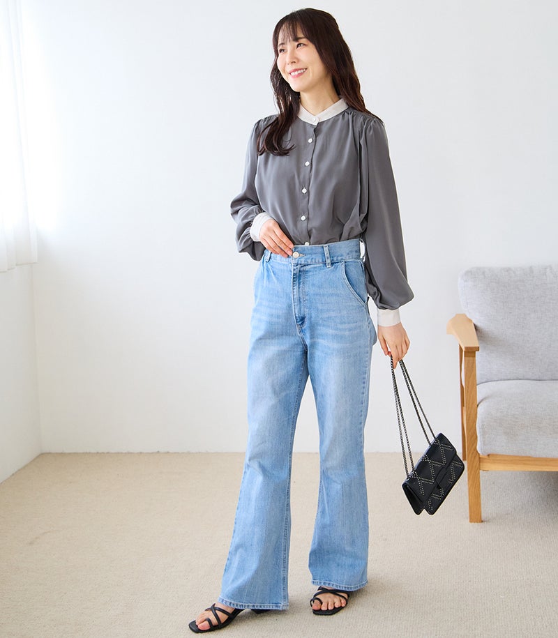 バンドカラーブラウス 授乳服 日本製