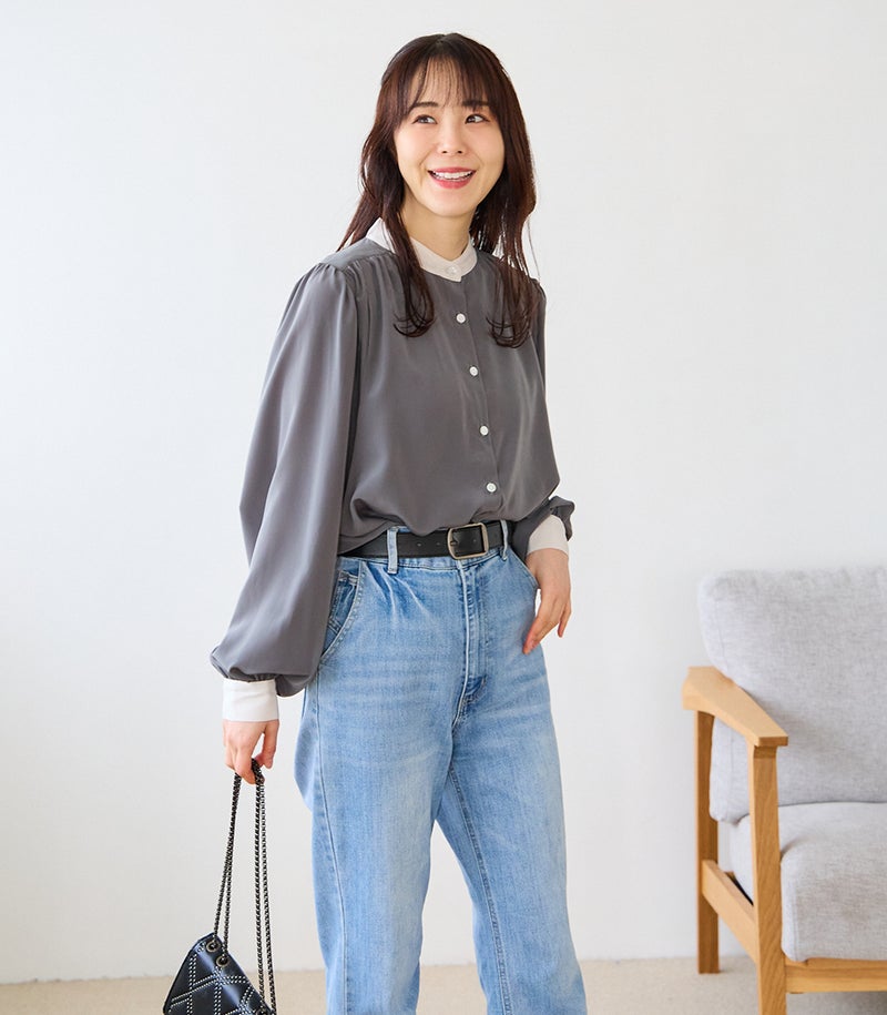 バンドカラーブラウス 授乳服 日本製