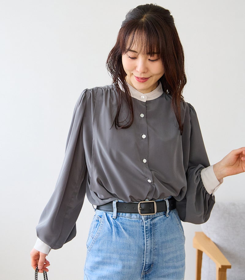 バンドカラーブラウス 授乳服 日本製