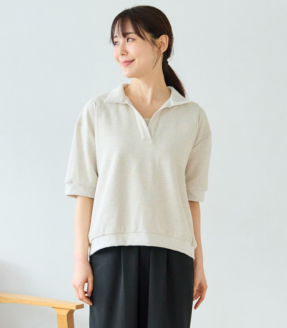 ポロ襟スキッパートップス 授乳服 日本製