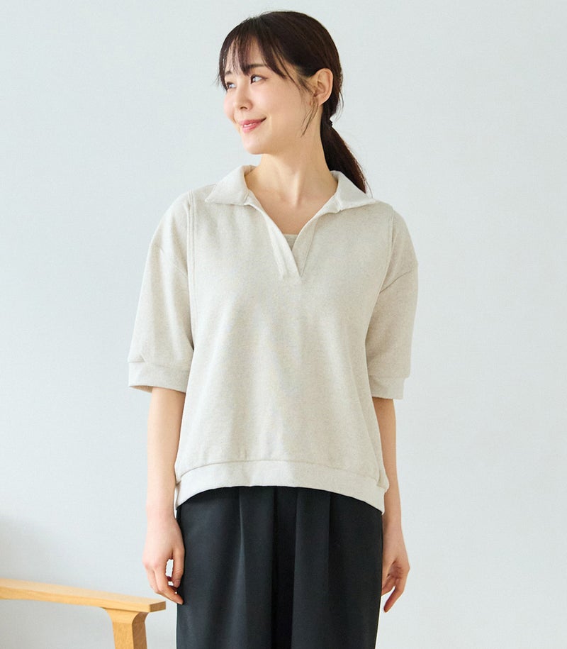 ポロ襟スキッパートップス 授乳服 日本製