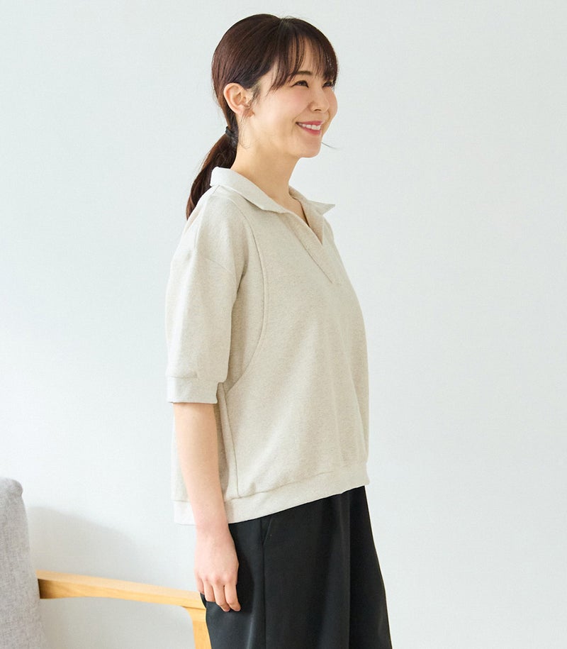 ポロ襟スキッパートップス 授乳服 日本製