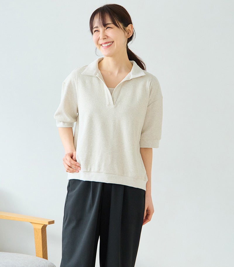 ポロ襟スキッパートップス 授乳服 日本製