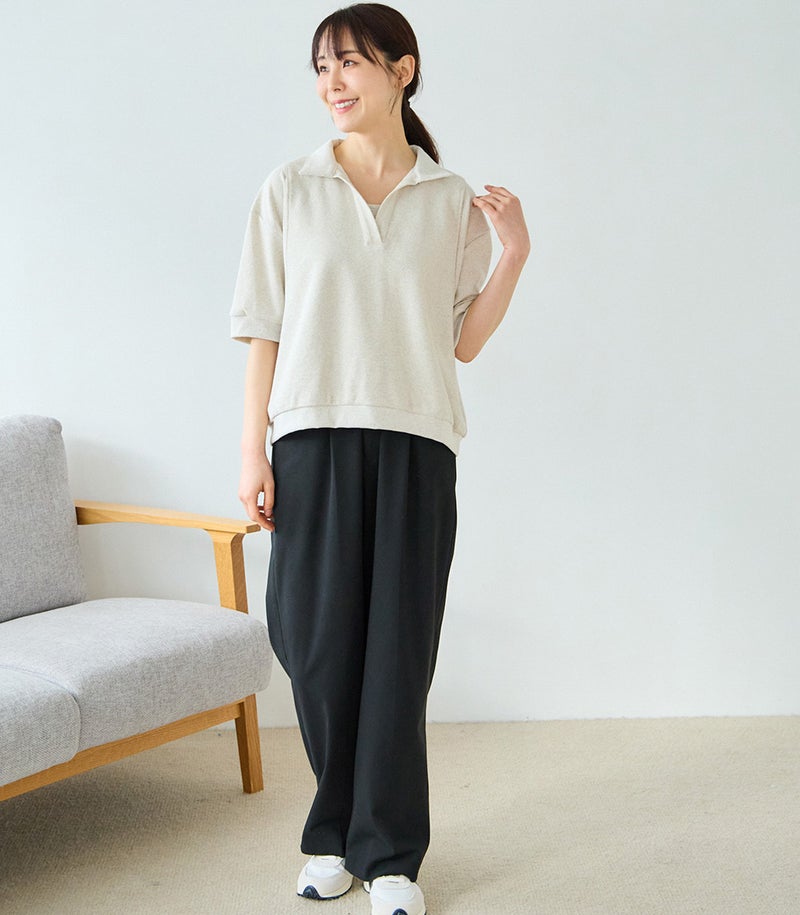 ポロ襟スキッパートップス 授乳服 日本製