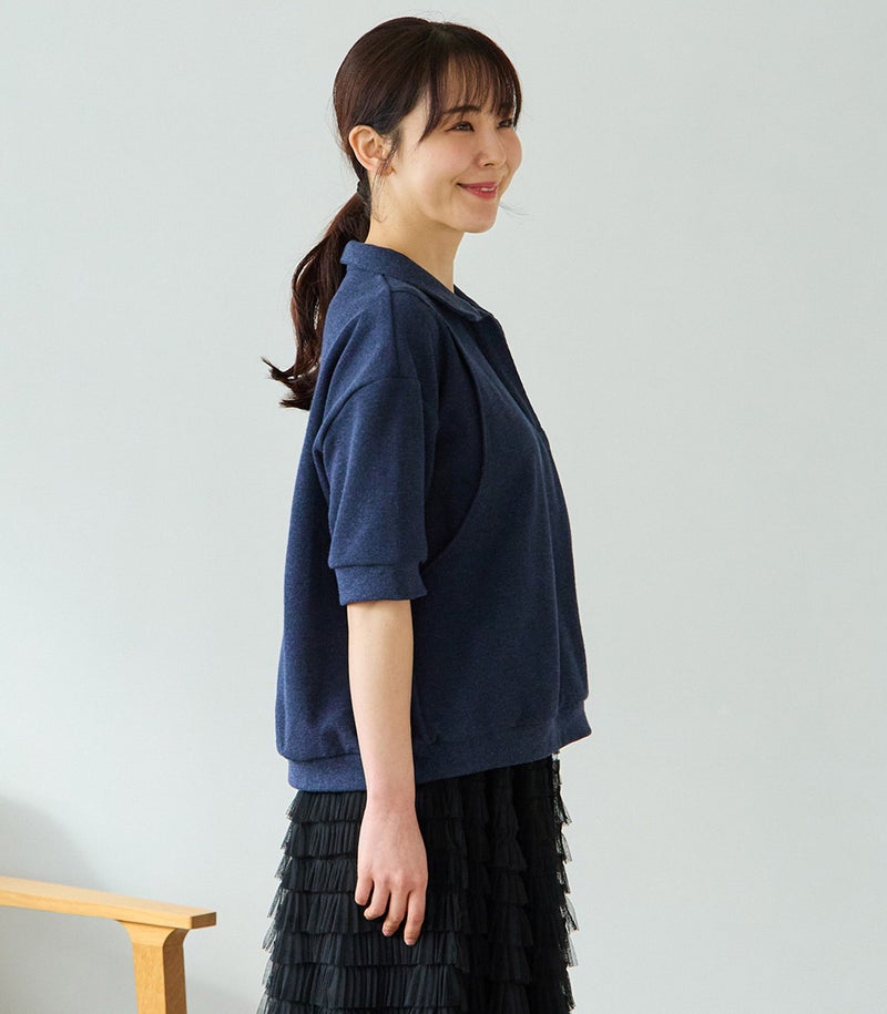 ポロ襟スキッパートップス 授乳服 日本製