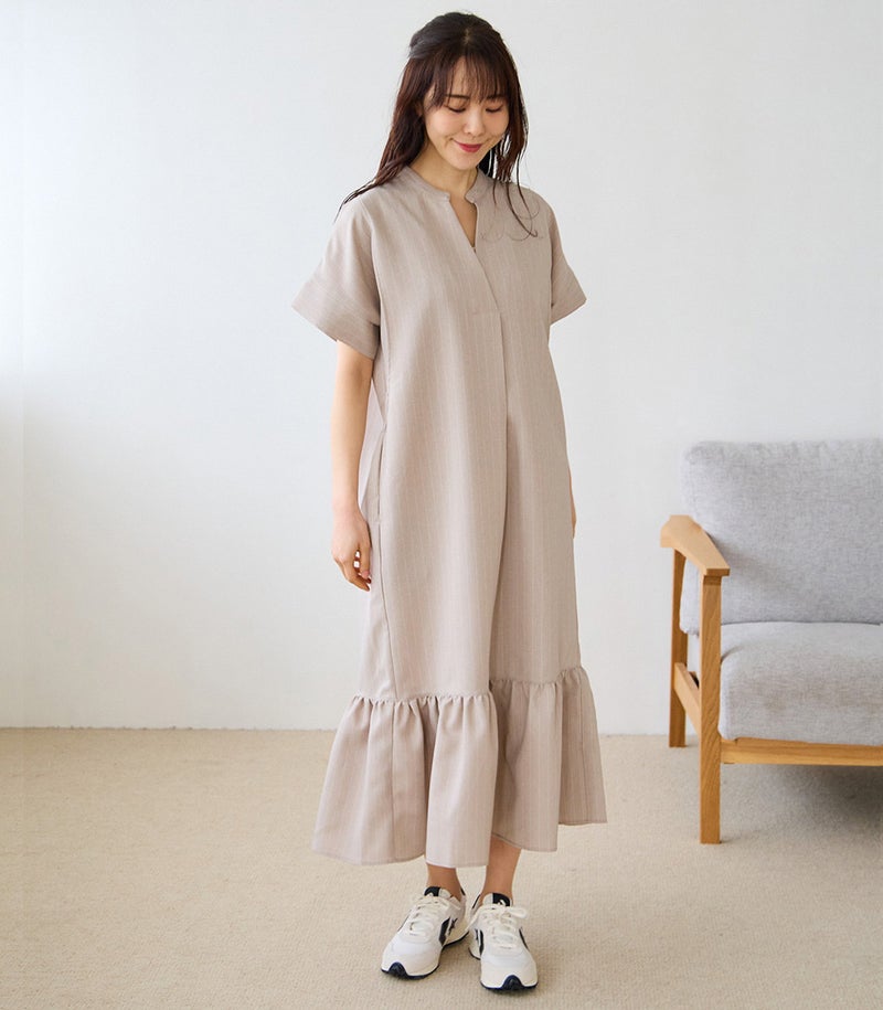 ストライプティアードワンピース 授乳服 日本製