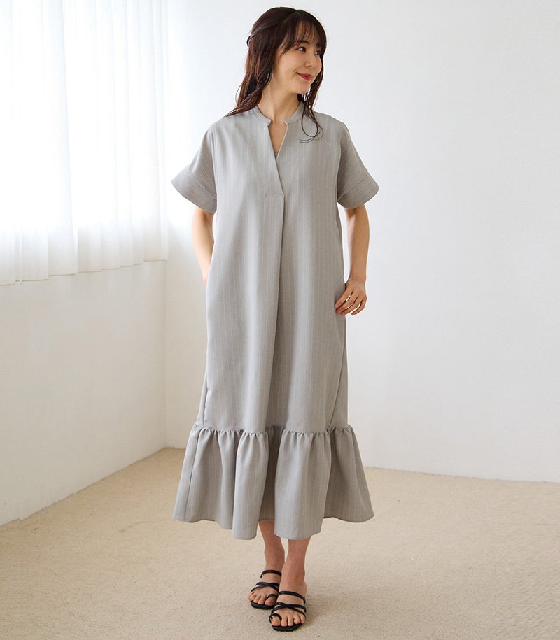 ストライプティアードワンピース 授乳服 日本製