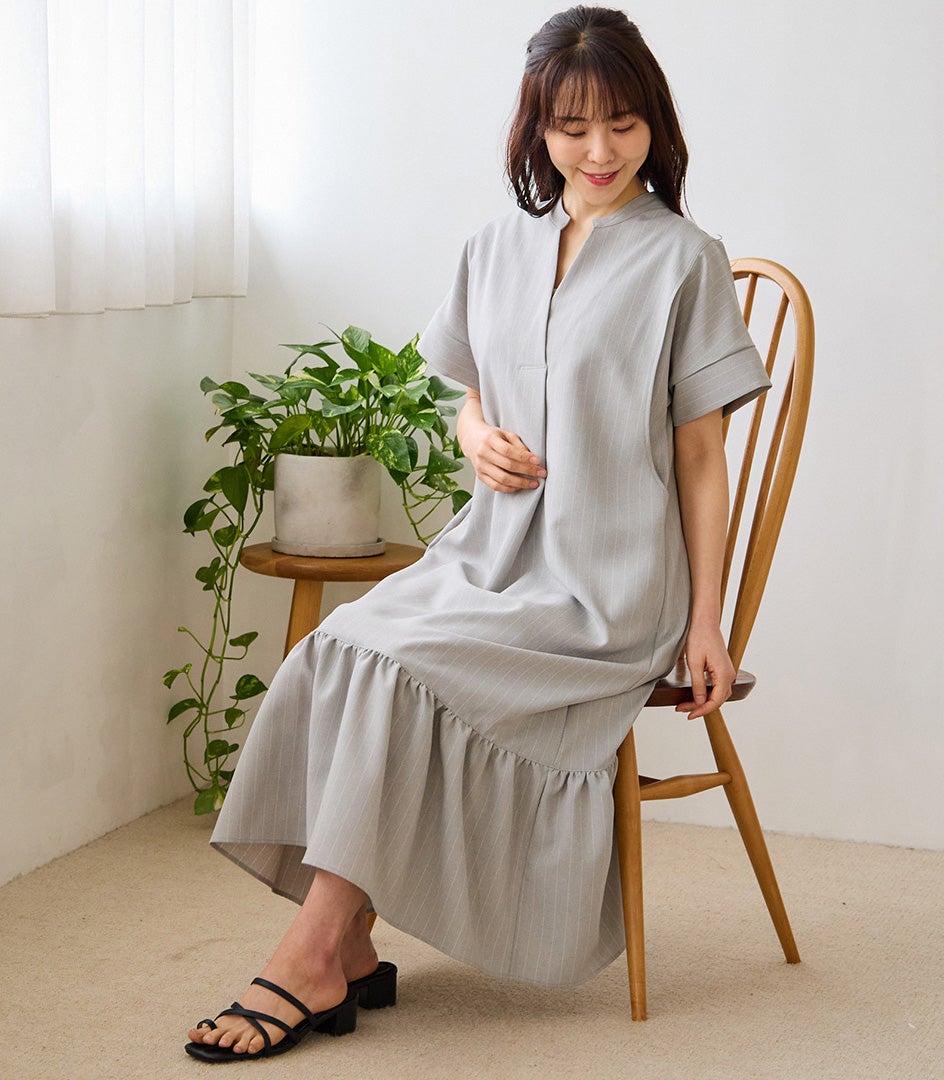 新作】ストライプティアードワンピース 授乳服 日本製 授乳服