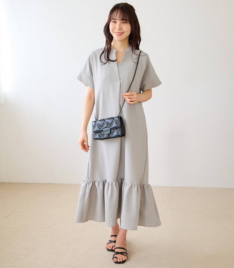 ストライプティアードワンピース 授乳服 日本製