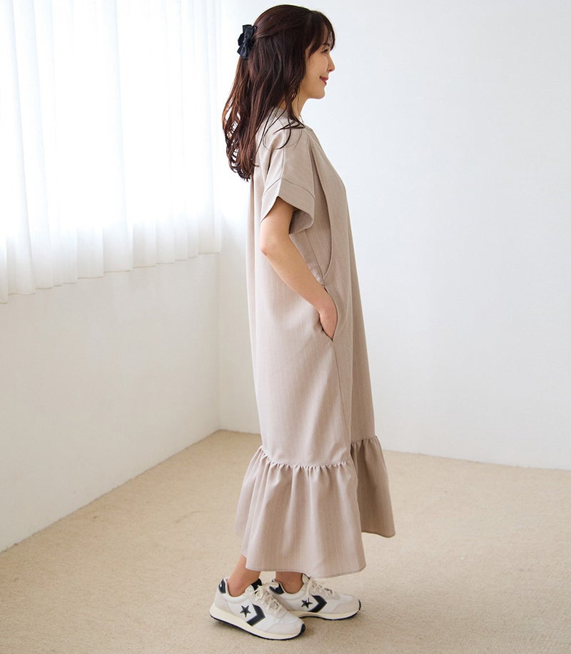 ストライプティアードワンピース 授乳服 日本製