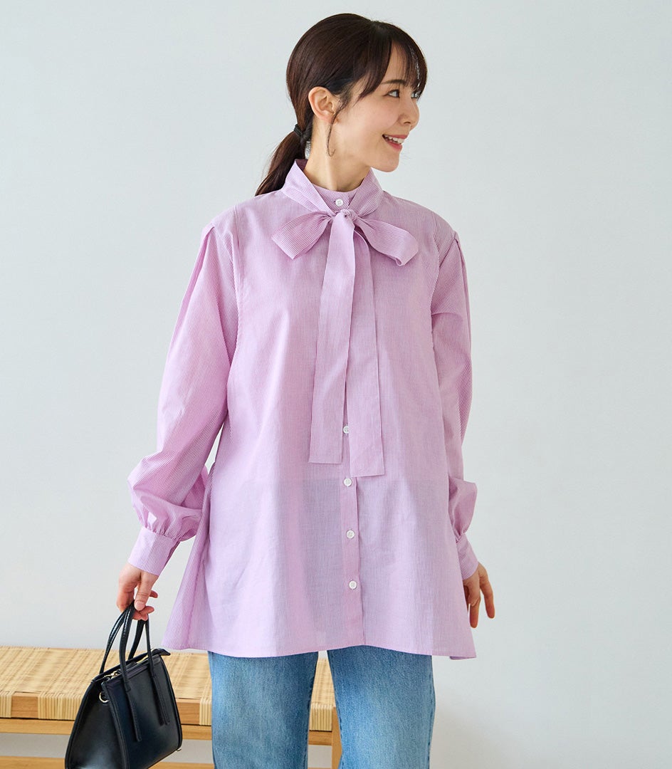 サマーセール 10%OFF】【新作】ストライプボウタイブラウス 授乳服