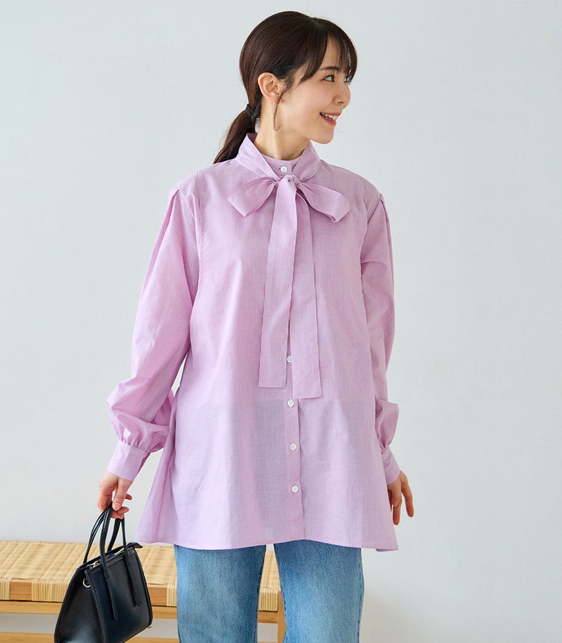 ストライプボウタイブラウス 授乳服 マタニティ服 日本製