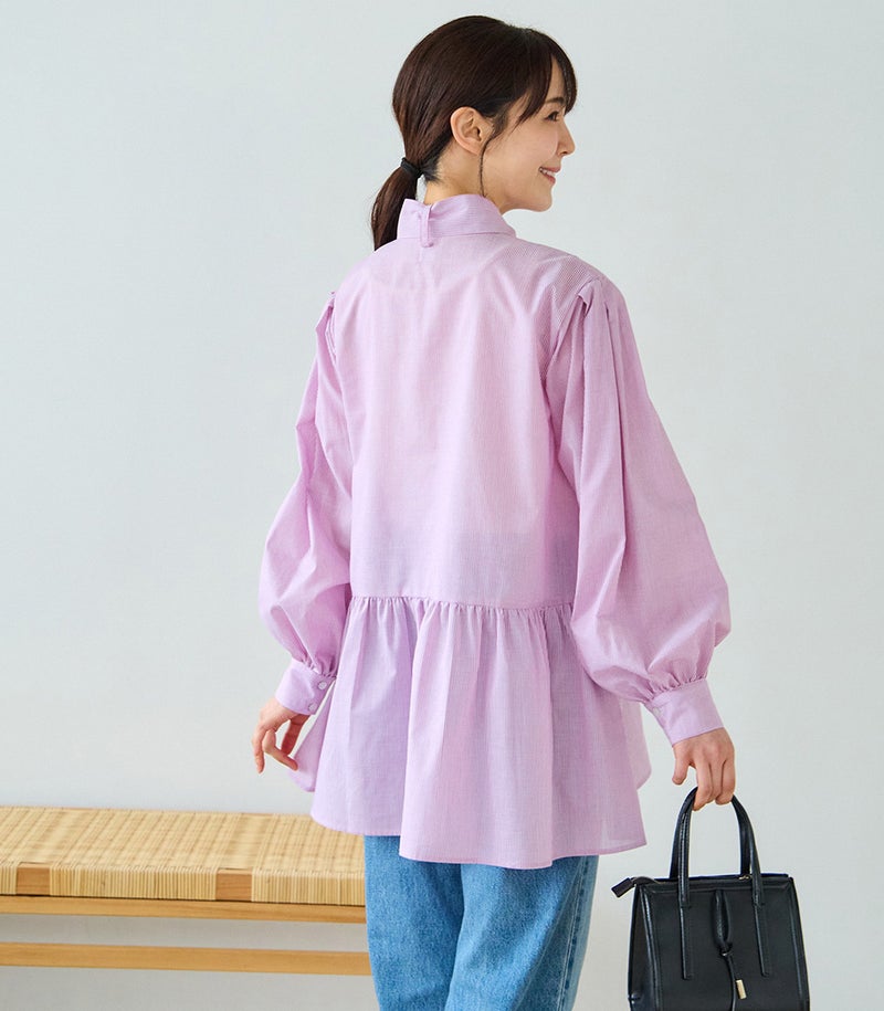 ストライプボウタイブラウス 授乳服 マタニティ服 日本製