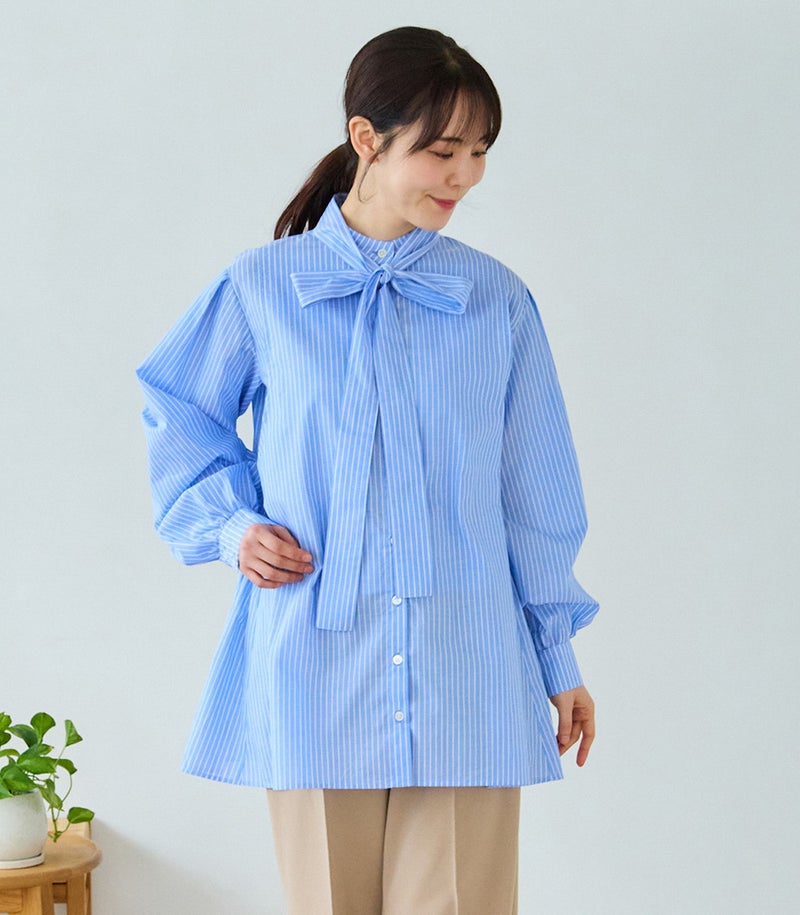 ストライプボウタイブラウス 授乳服 マタニティ服 日本製