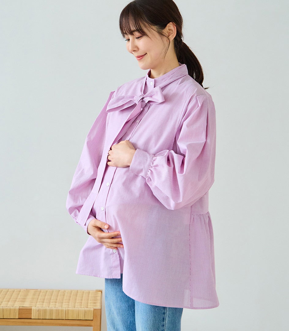 サマーセール 10%OFF】【新作】ストライプボウタイブラウス 授乳服